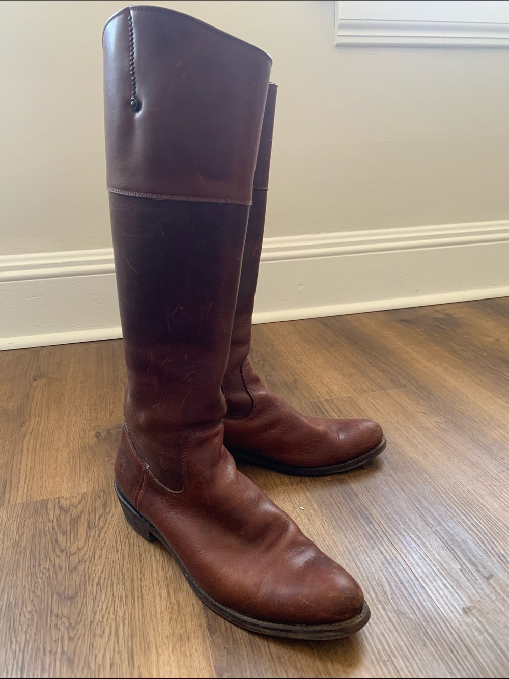 Frye Tall Leather Riding Boots in Brown